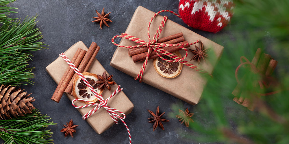 Windsor Greenhouse-Abbotsford-A Guide to Wrapping a Plant and Adding Fresh Greenery to Gifts-cinnamon gift wrap